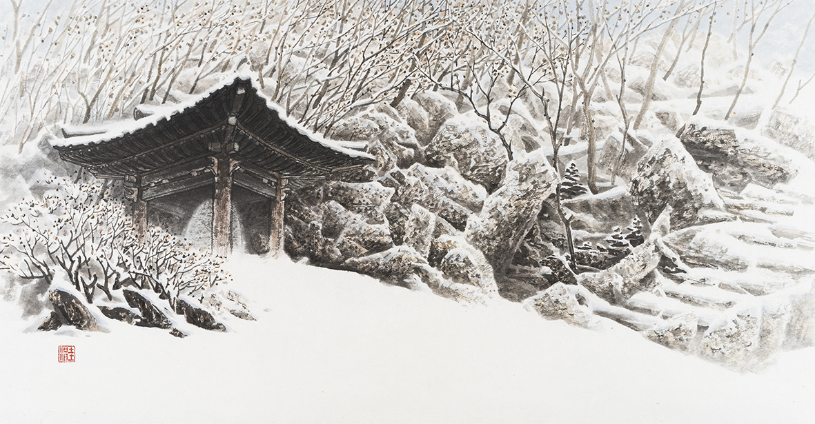 이홍규 울림, 33.5 x 65.5cm, 한지에 수묵담채, 2025
