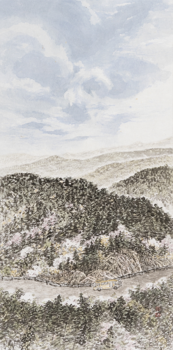 소풍길, 42.5 × 21cm, 한지에 수묵담채, 2024