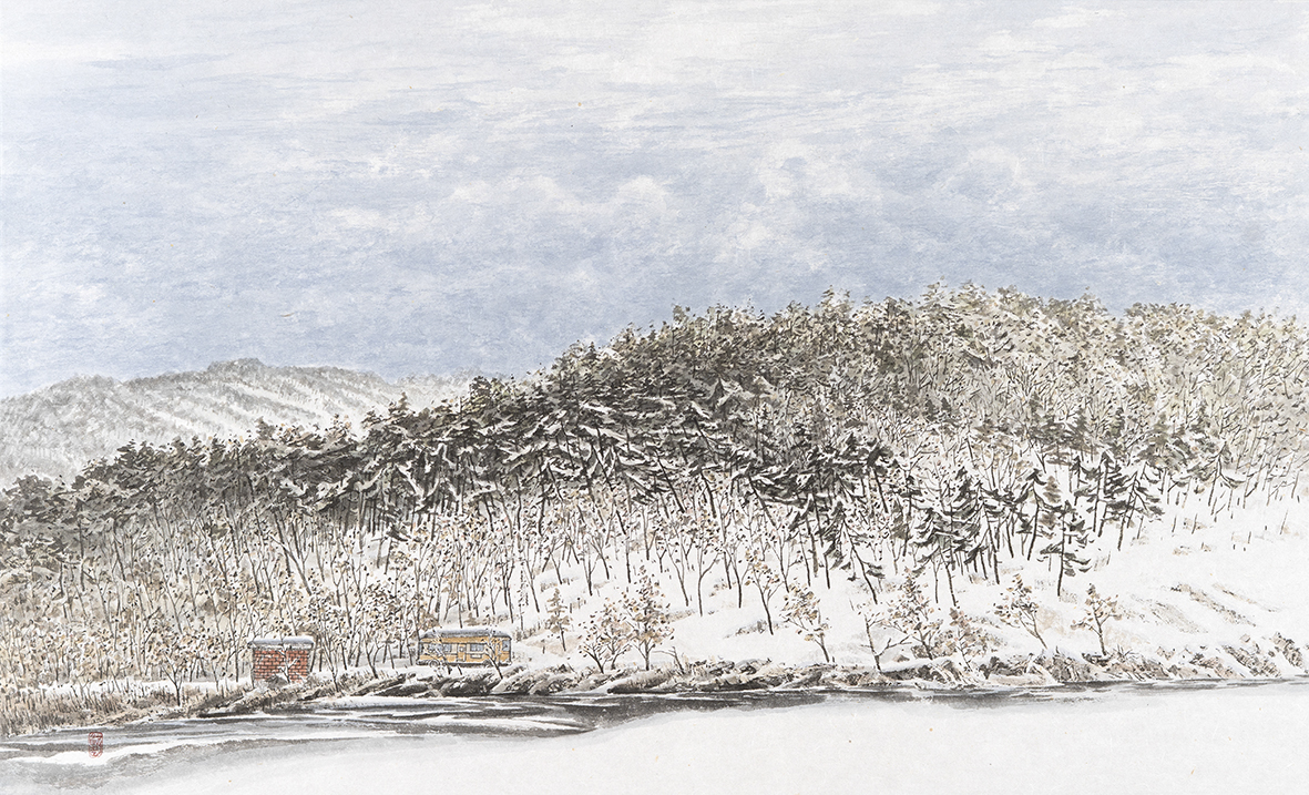 이홍규 집으로 가는 길, 45 x 74cm, 한지에 수묵담채, 2025