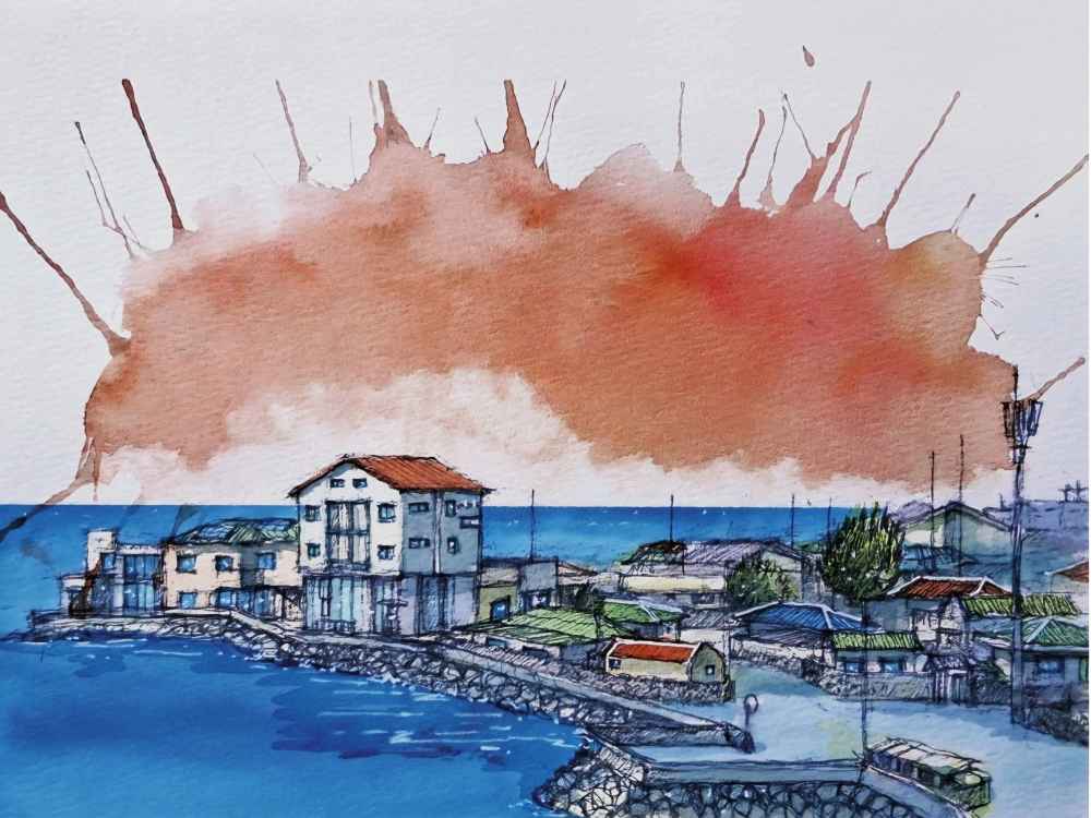 고기봉, 애월 하귀리, 19.0✕27.0cm, watercolor on paper, pen
