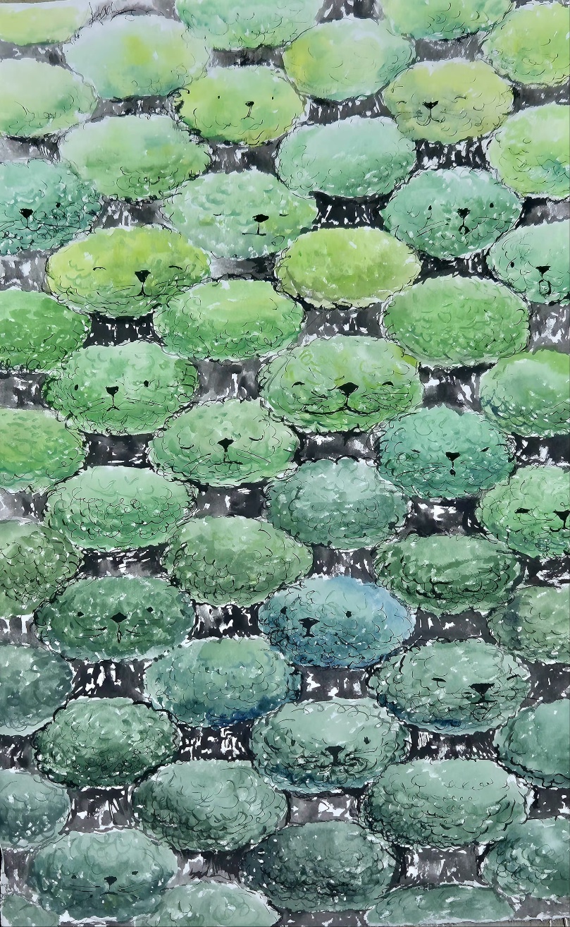 서아림  해달의 숲-여름2, 130x70cm,  순지에 담채, 2026
