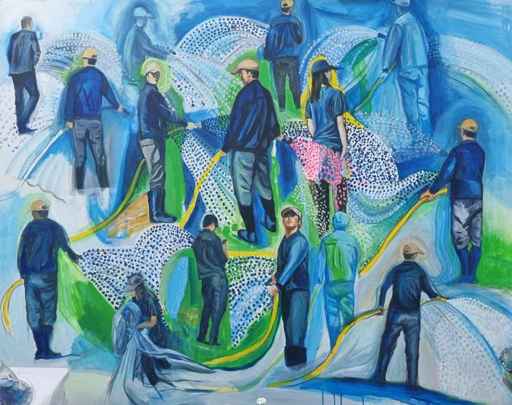 뿌리고 바르고 덮다_Acrylic on canvas_112.2x162.2cm_2025
