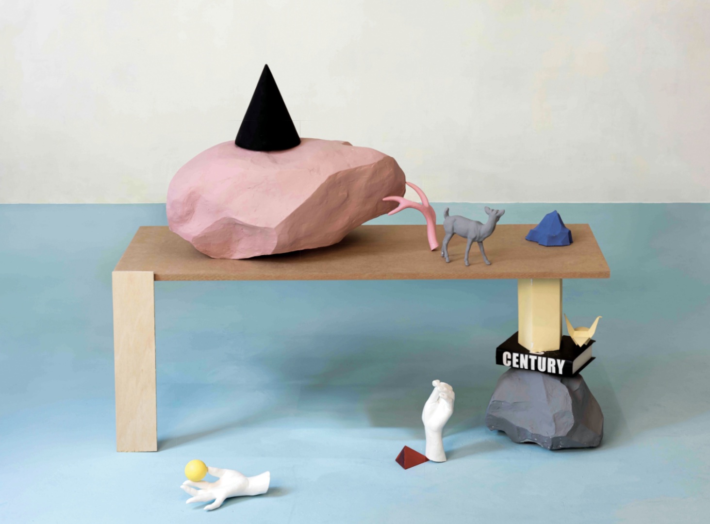 유현미, 테이블 위의 십장생No.1, 2024, Oil and inket print on canvas , 73✕100cm
