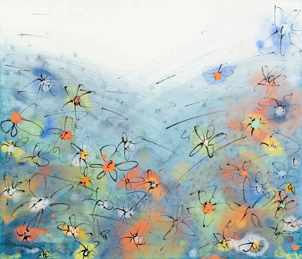 김자완_꽃 이야기, 45.5x53cm, 장지에 분채, 2026